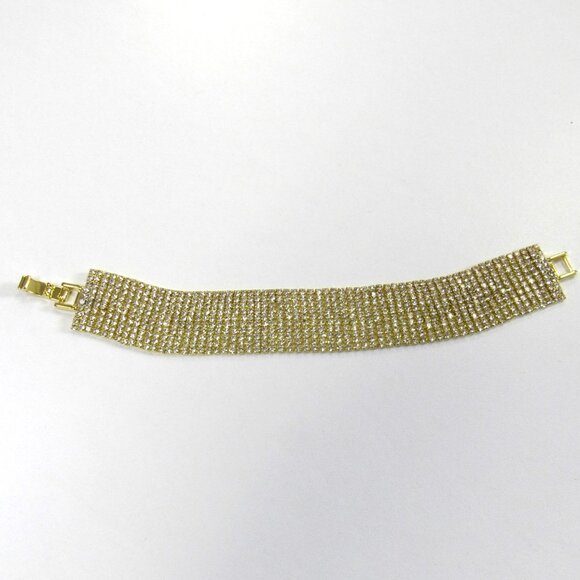 Gold Plated Clear Rhinestone Sparkle Bracelet Evening Wedding Formal Sparkle - Picture 1 of 3